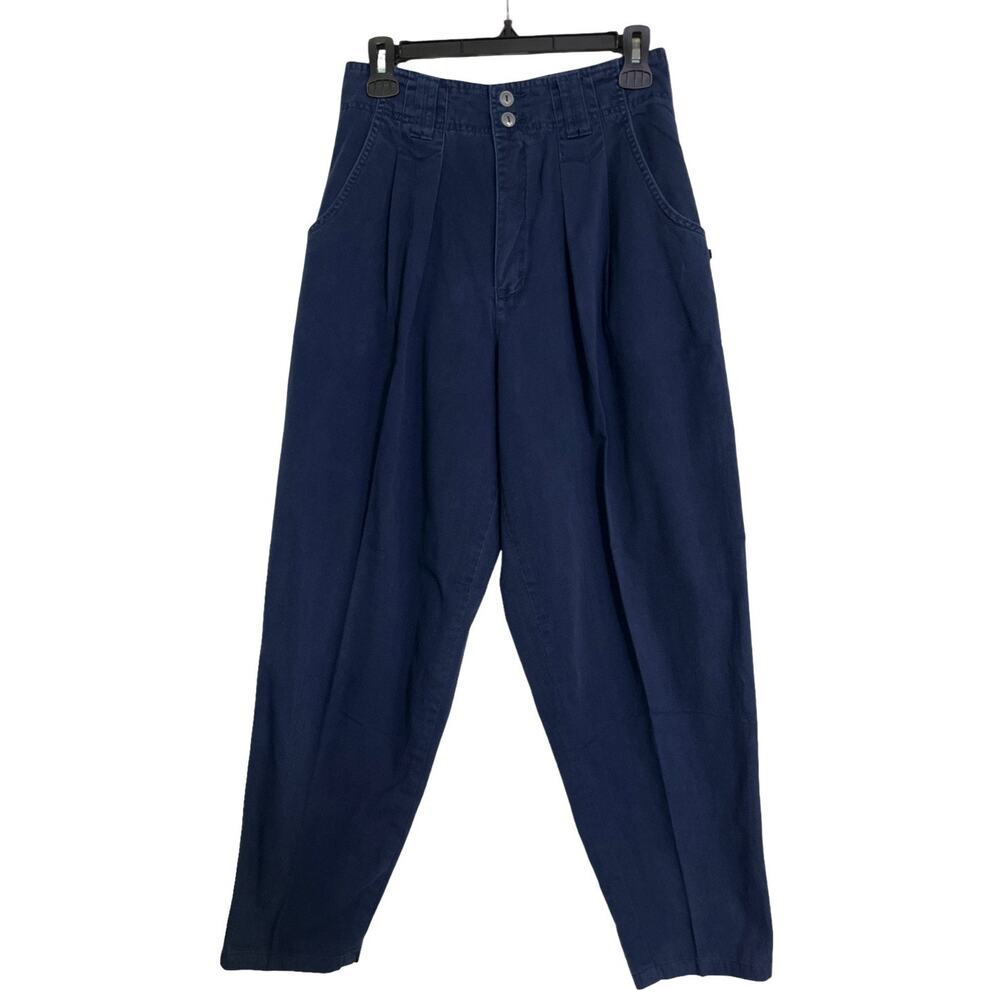 Vintage Esprit Sport Pleated High Waist Cotton Trousers Navy Blue Modern Size S